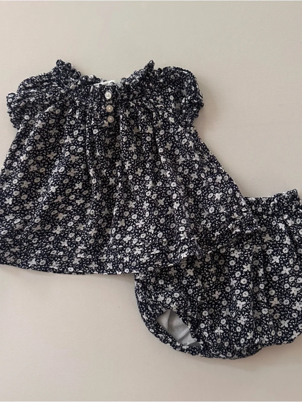 Ralph Lauren 6 Months Baby Girl Navy White Floral Two-Piece Set Outfit Viscose